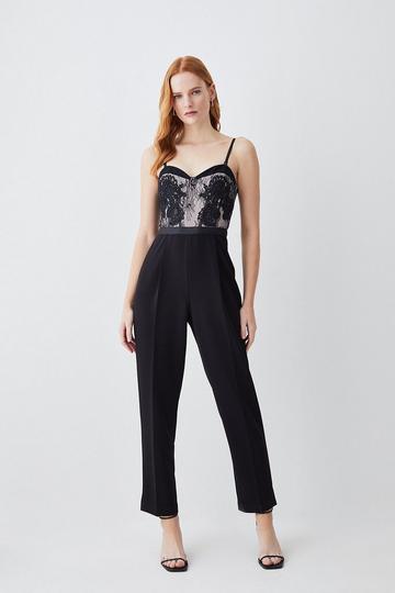 Petite Lace Embroidered Woven Jumpsuit mono