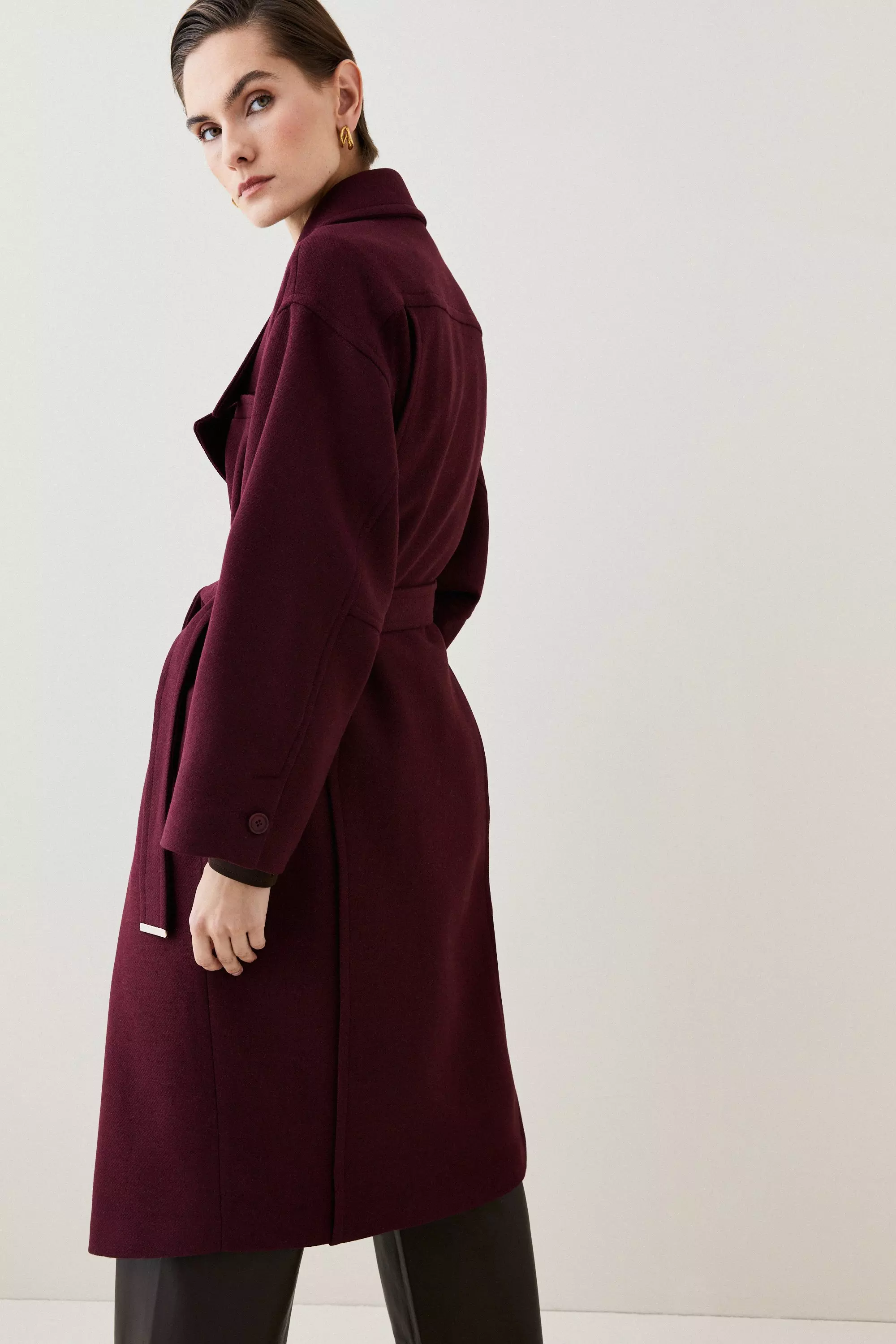 Jaeger burgundy shop wool trench coat