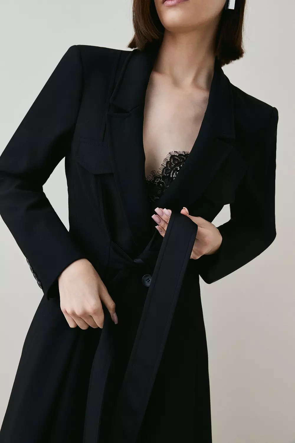 Black longline formal store coat