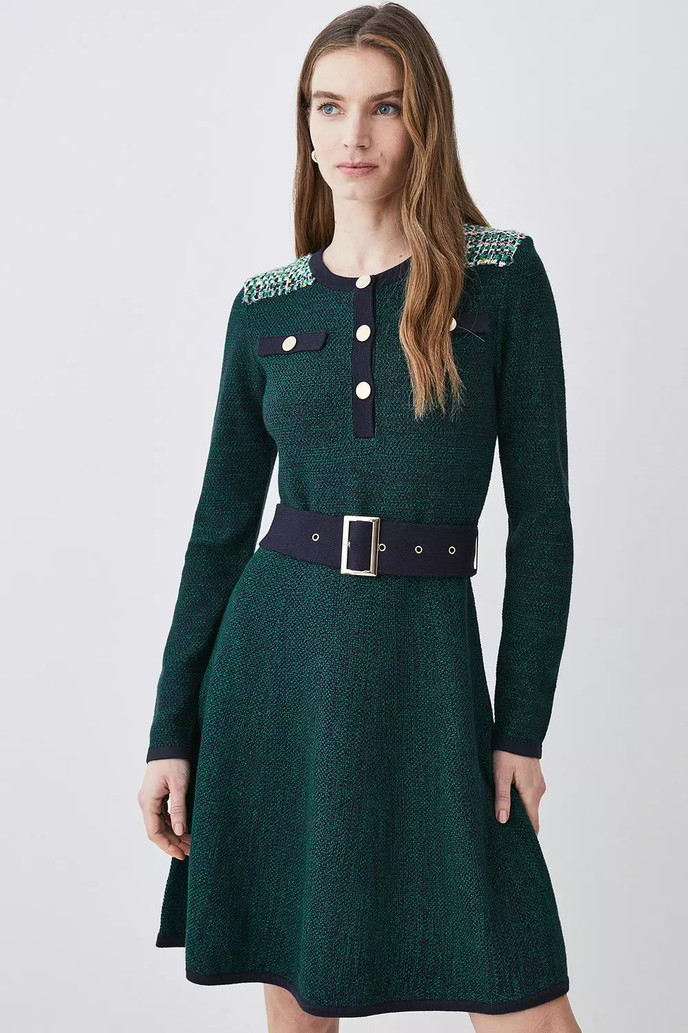 Long sleeve tweed mini dress sale