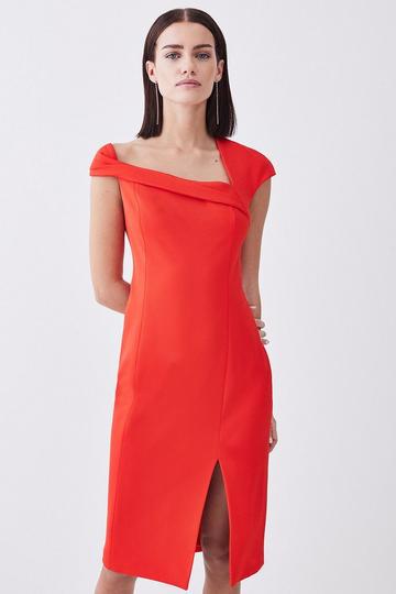 Red Petite Italian Structured Jersey Pencil Midi Dress