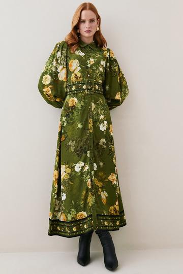 Multi Lydia Millen Tall Floral Belted Woven Midi Shirt Dress