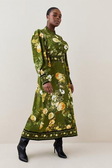 Multi Lydia Millen Plus Size Floral Belted Woven Midi Shirt Dress