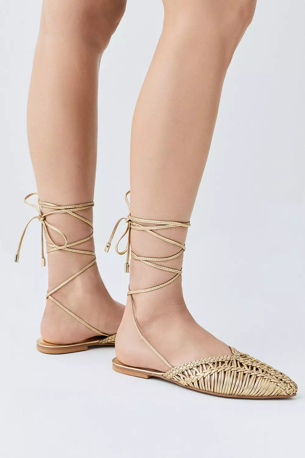 Leather woven hot sale flat sandals