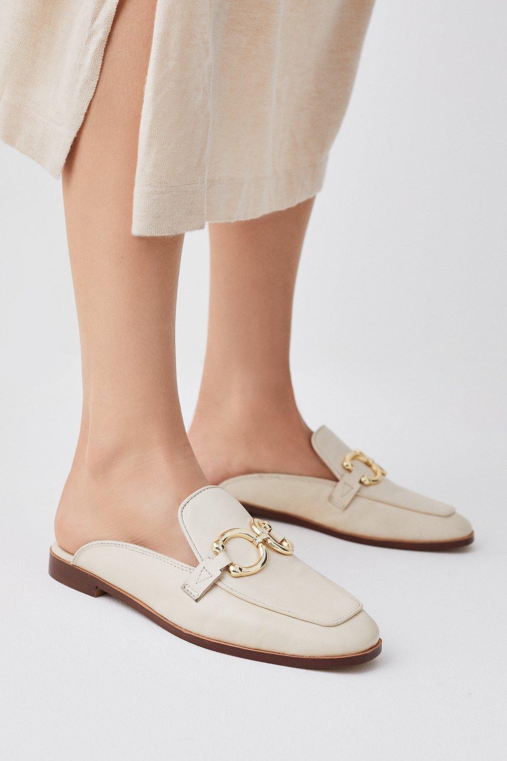 Leather Open Back Slip-On Loafer - Cream