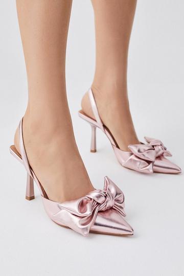 Blush Pink Extreme Bow Slingback Court Heel