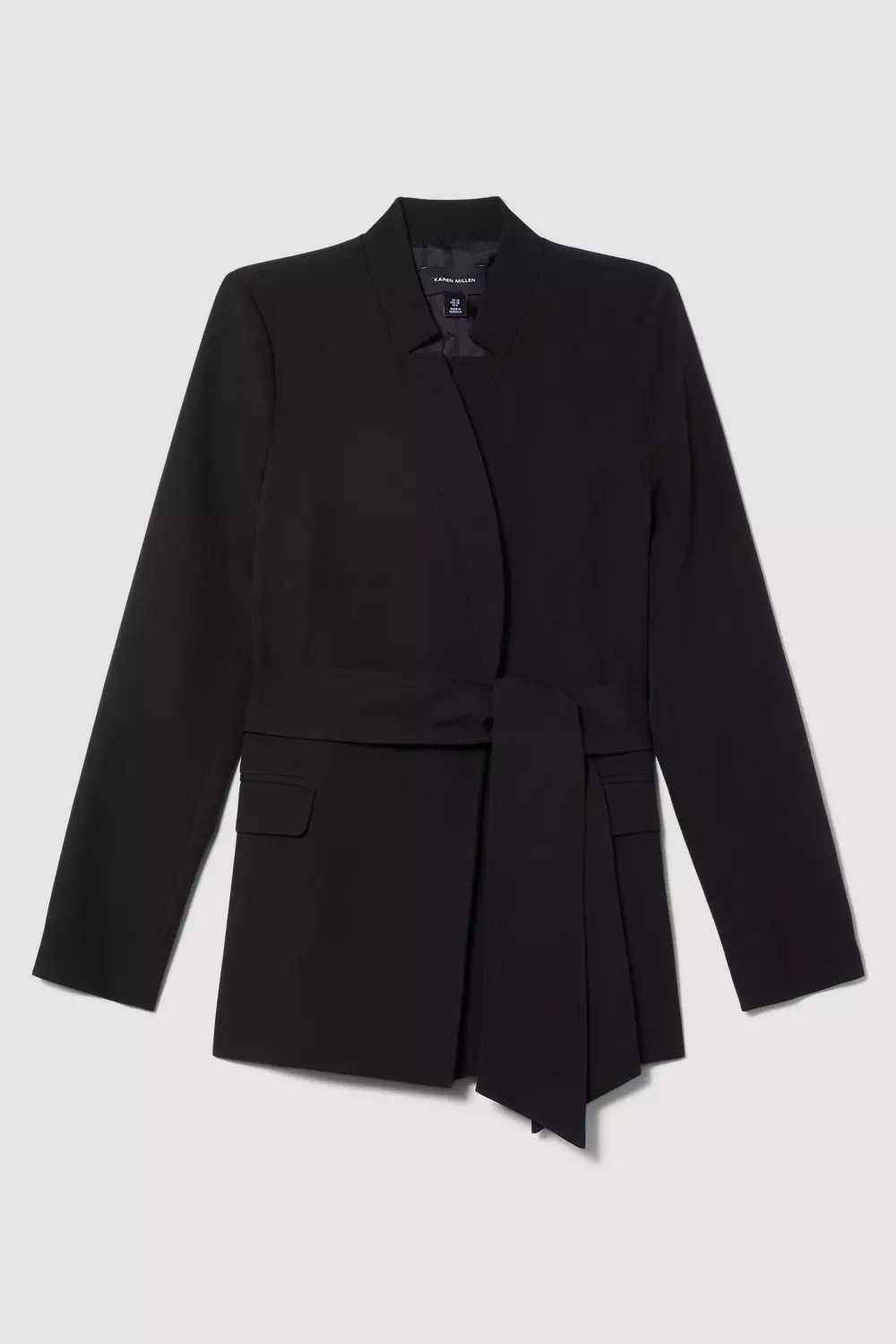 Stretch Cady Notch Neck Tie Belt Blazer