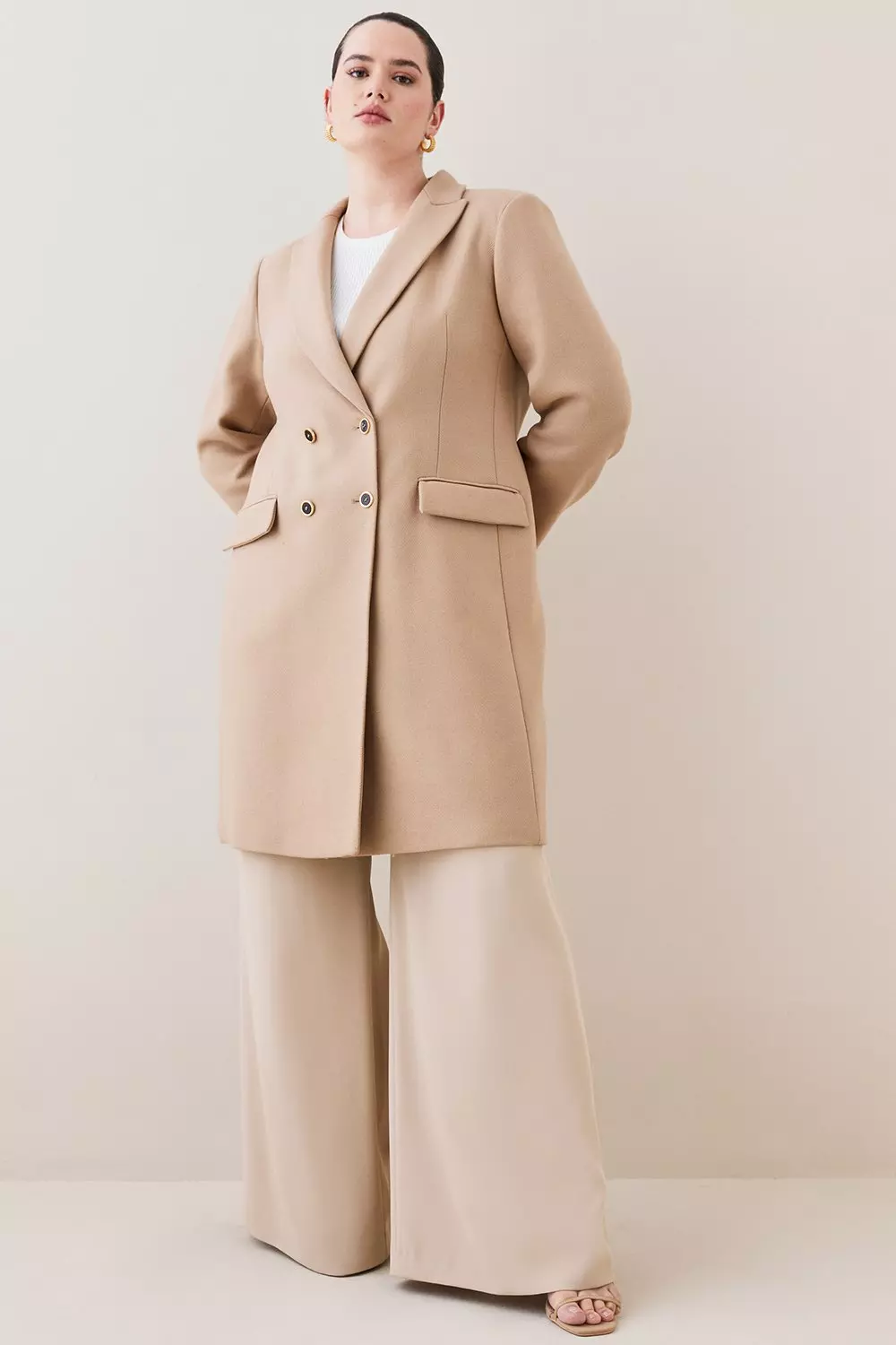 Plus Size Italian Wool Double Breasted Tailored Coat
