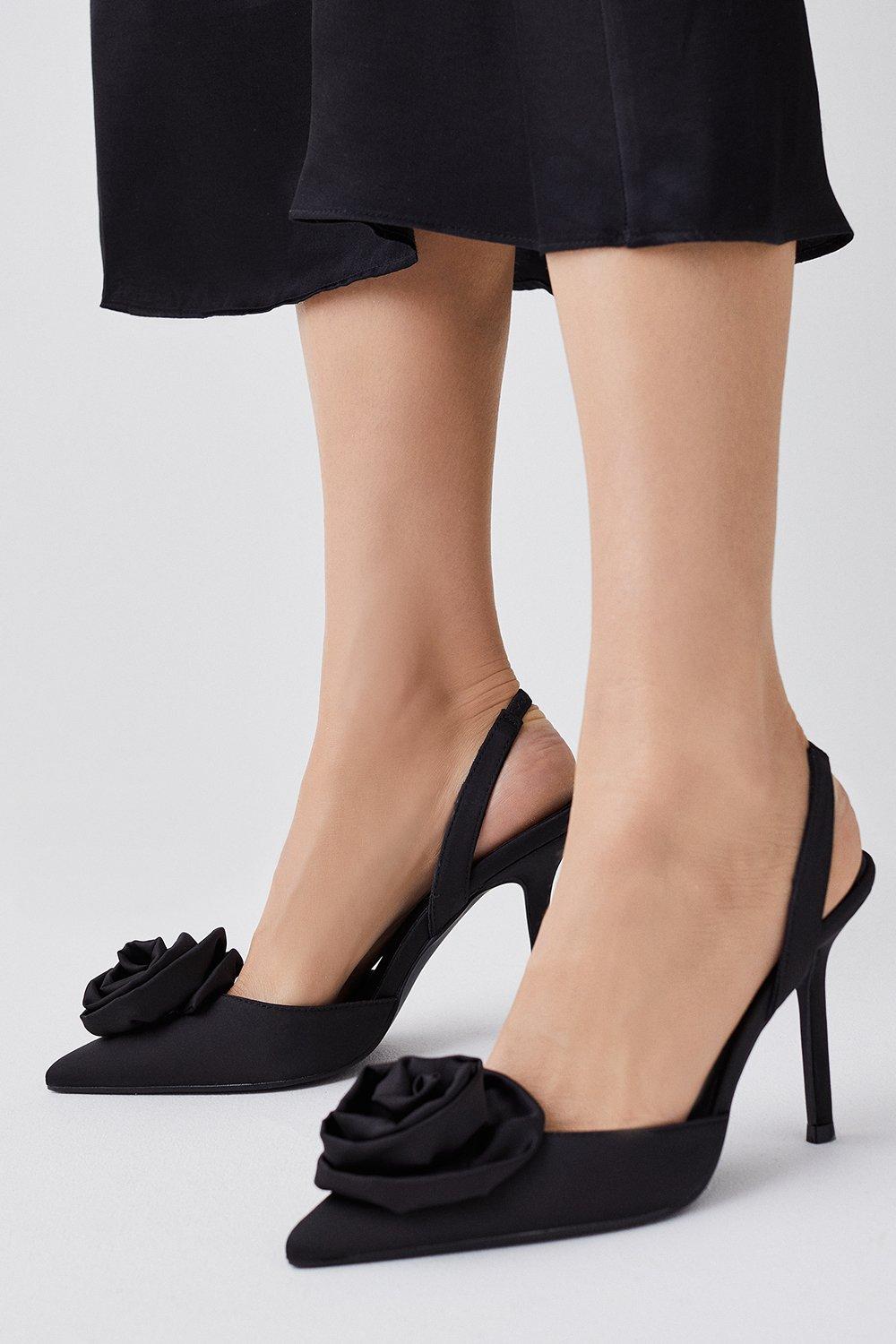 Black pointed shop toe slingback heels