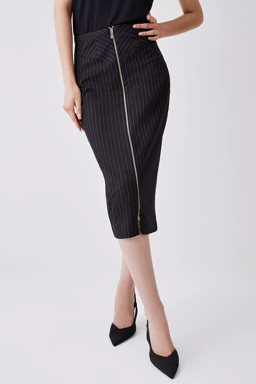 Pinstripe zip skirt