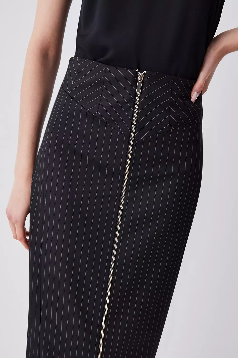 Pinstripe zip skirt