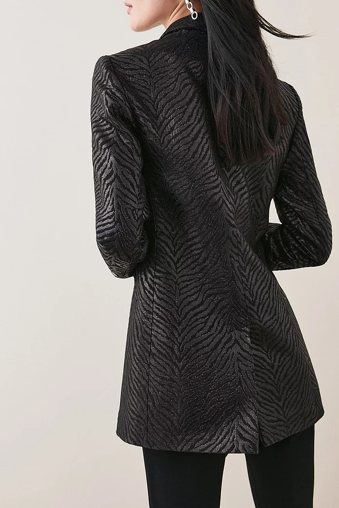 Zebra Jacquard Tailored Double Breasted Jacket | Karen Millen