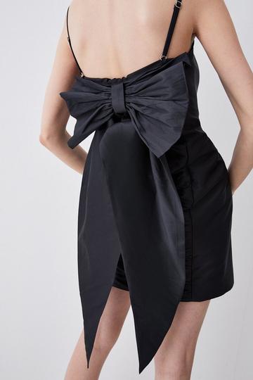Black Taffeta Exaggerated Bow Cami Mini Dress