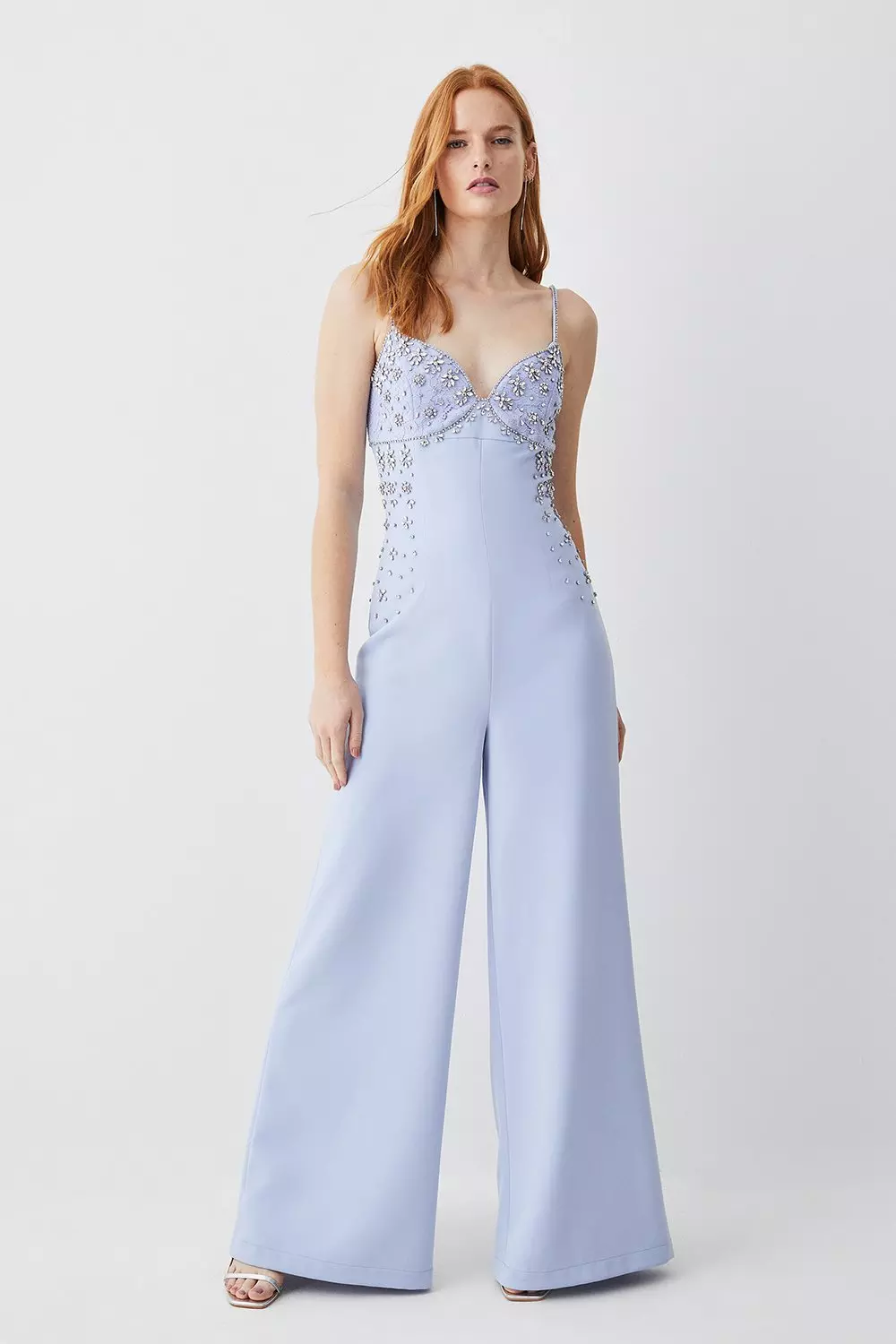 Embellished Strappy Wide Leg Woven Jumpsuit | Karen Millen