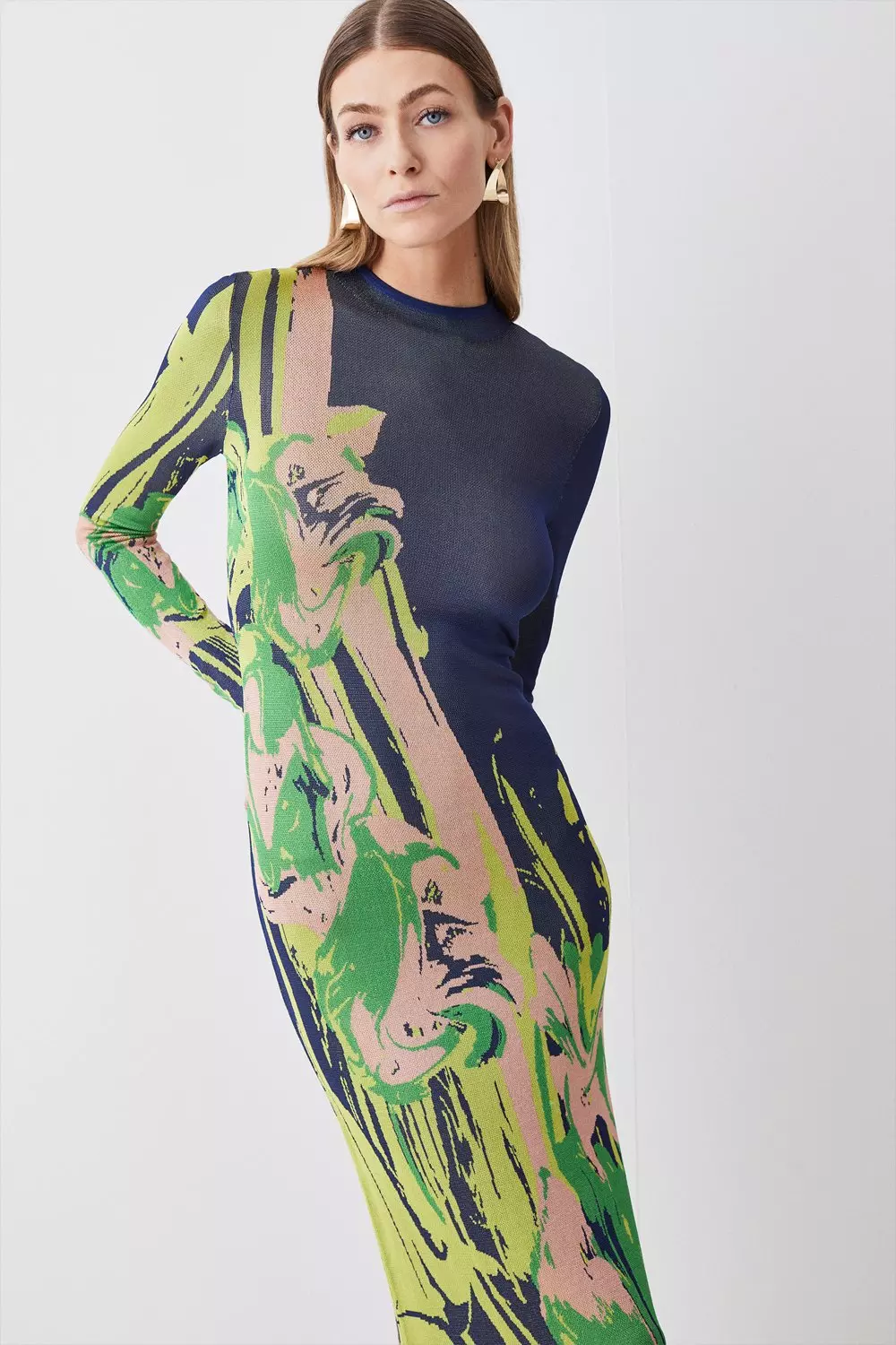 Jacquard Long Sleeve Maxi Dress