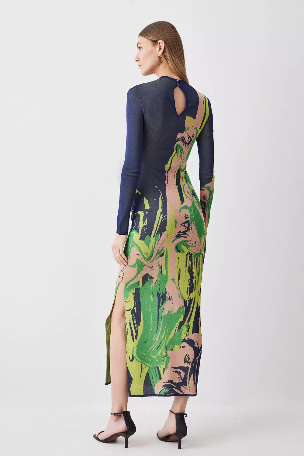 Slinky Jacquard Long Sleeve Knitted Maxi Dress