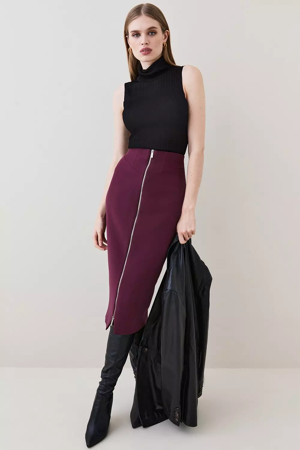 Compact Stretch Corset Waist Zip Front Pencil Skirt