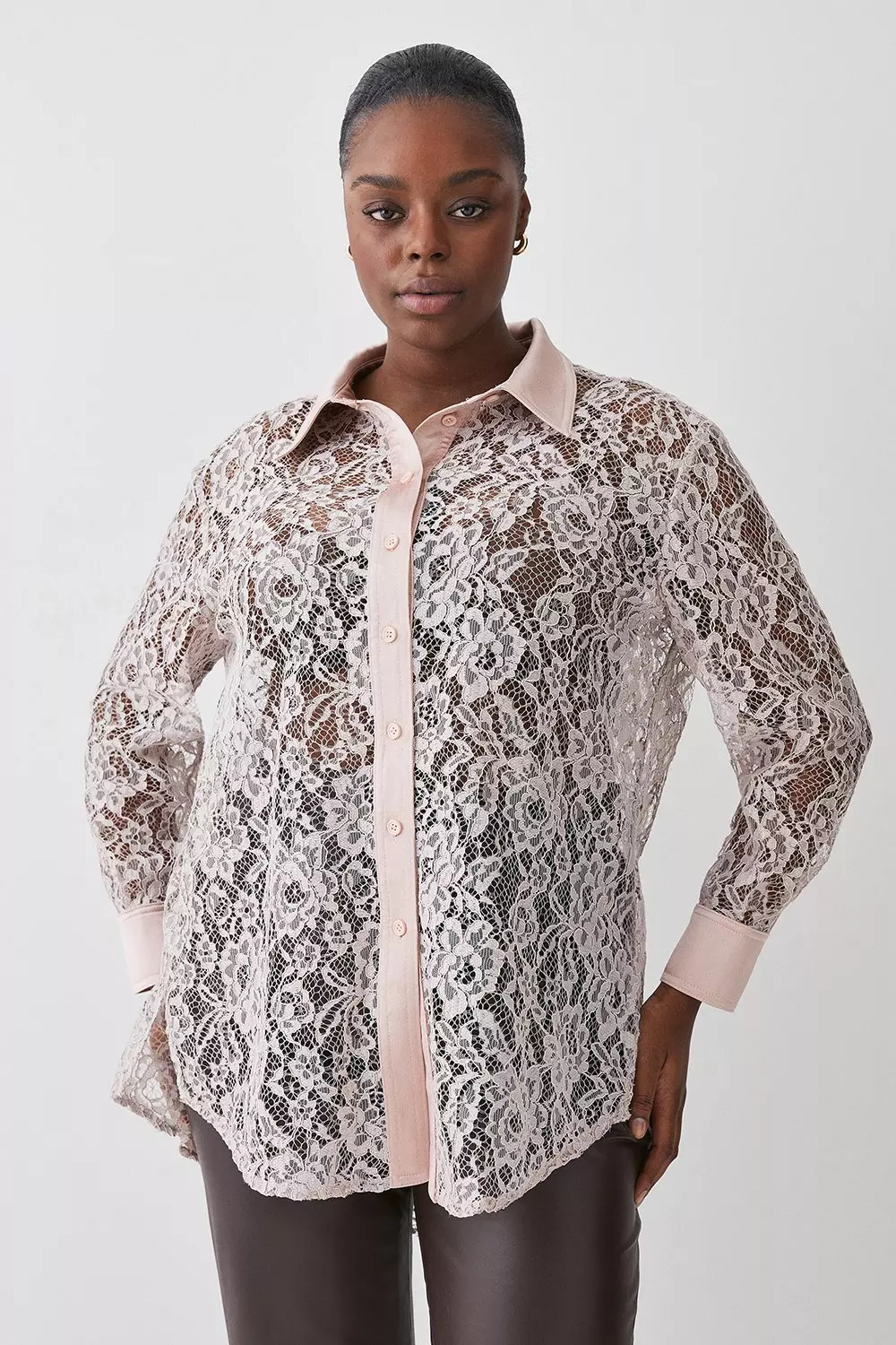 Plus Size Italian Lace & Satin Tailored Longline Shirt