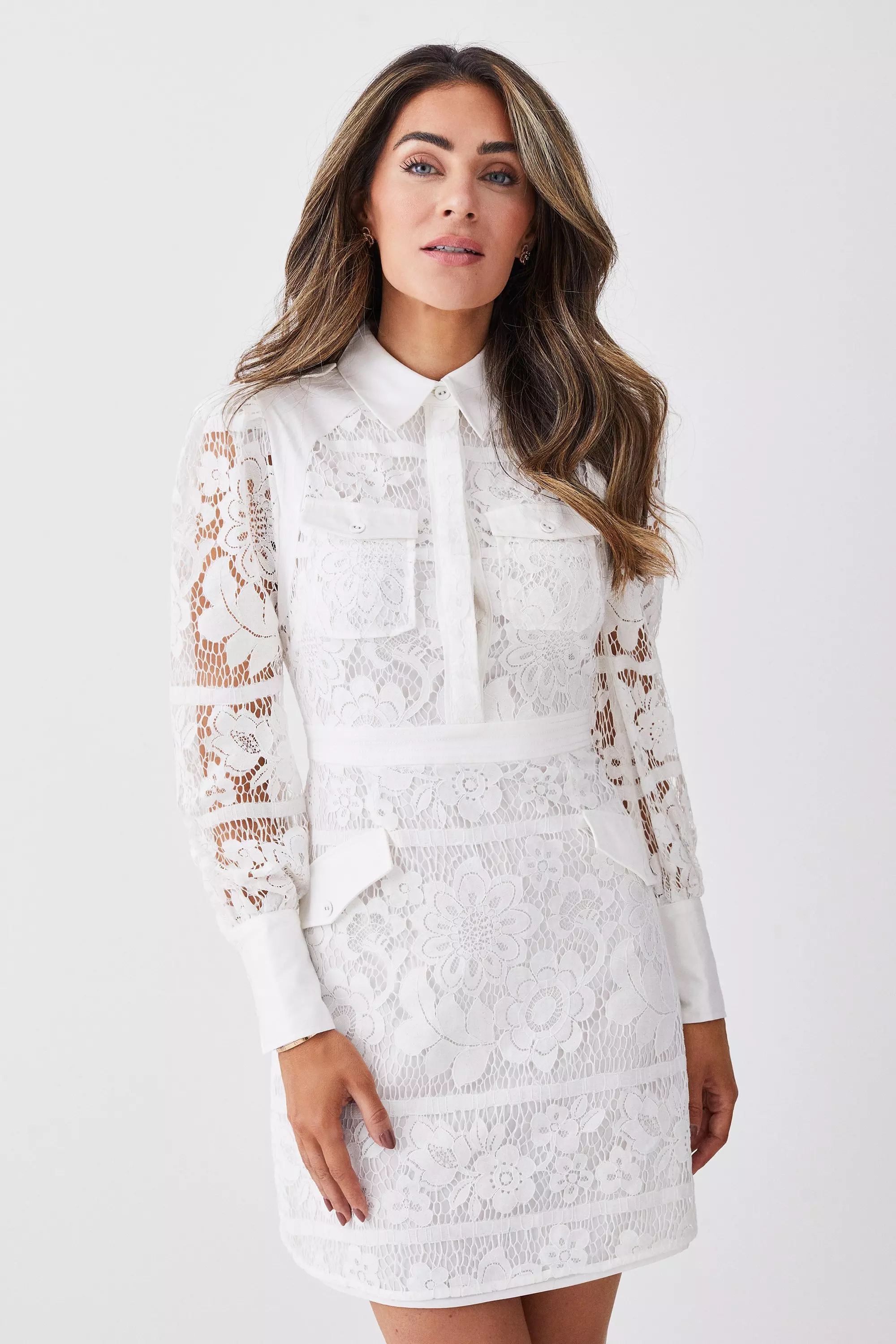 Lydia Millen Lace Military Mix Woven Mini Shirt Dress