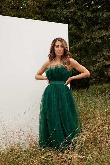 Lydia Millen Corseted Tulle Woven Midi Dress emerald