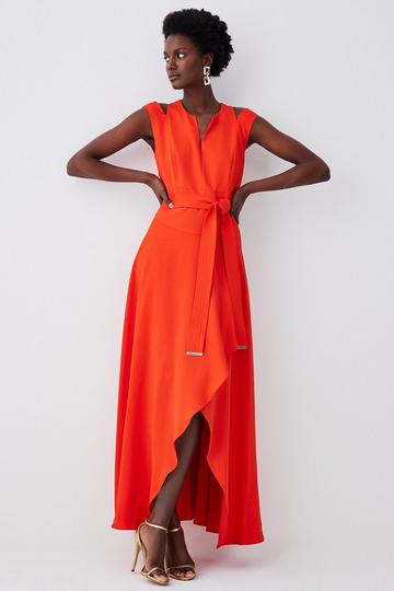 Orange Tall Compact Stretch Viscose Waterfall Midi Dress