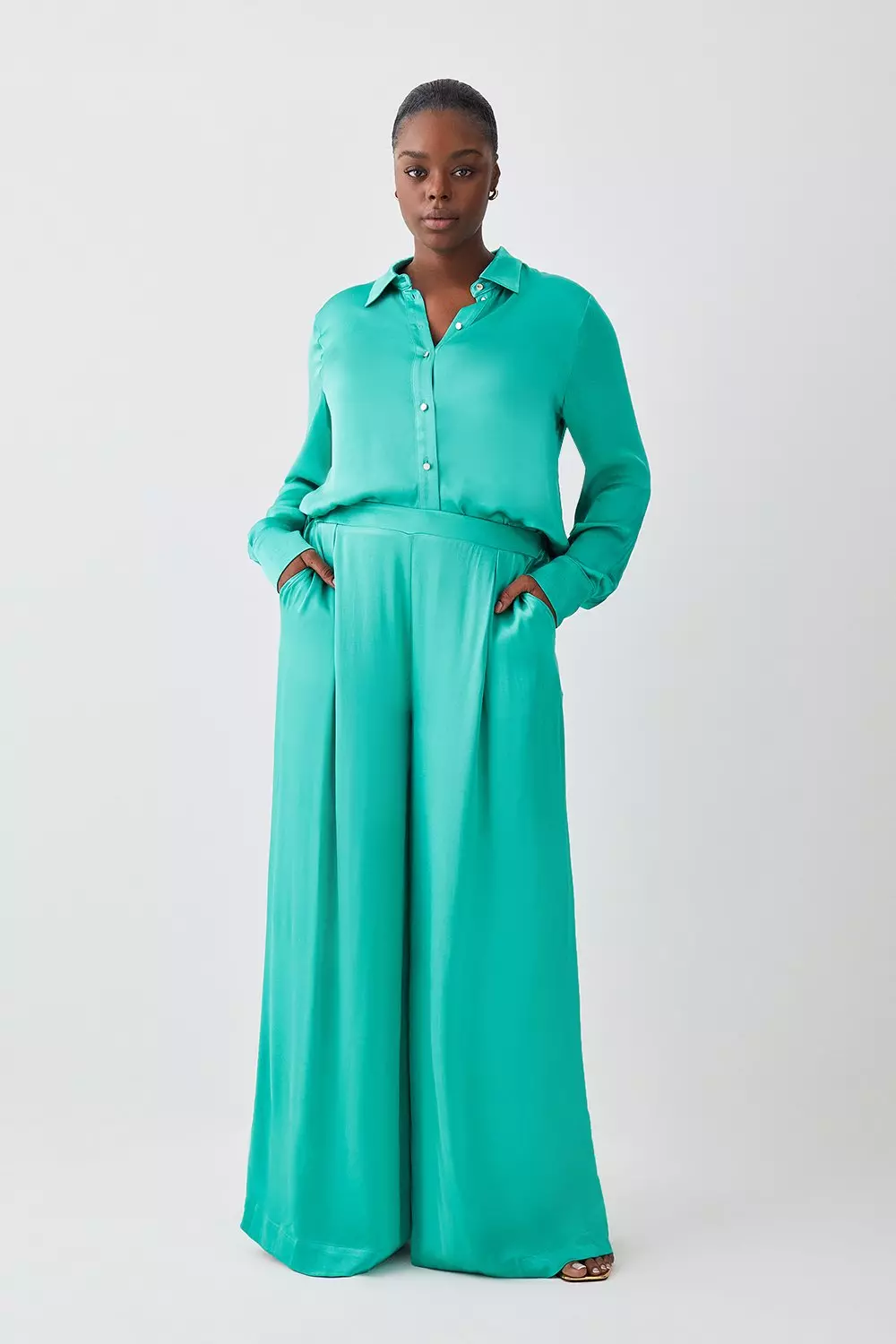 Plus Size Viscose Satin Wide Leg Pants