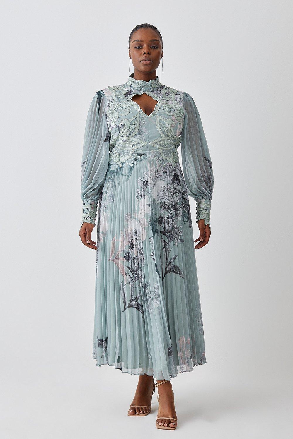 Hurtigt Savant fyrretræ Lydia Millen Plus Size Floral Applique Pleated Maxi Dress | Karen Millen