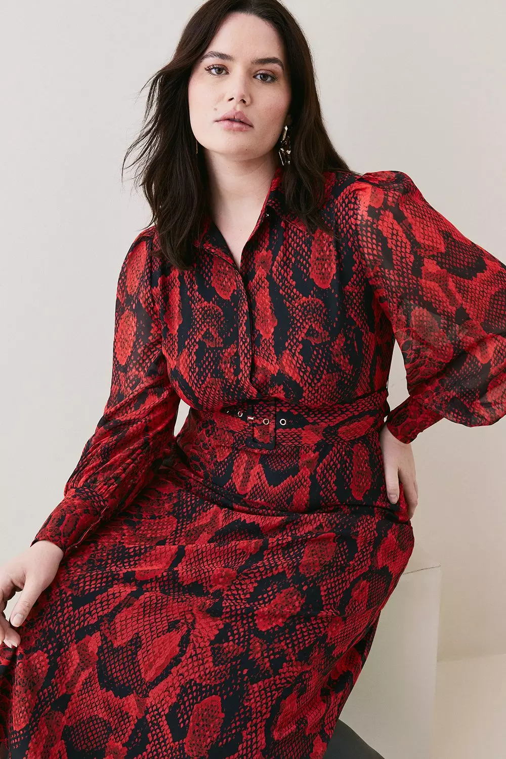 Snake print cheap pleated shirt dress