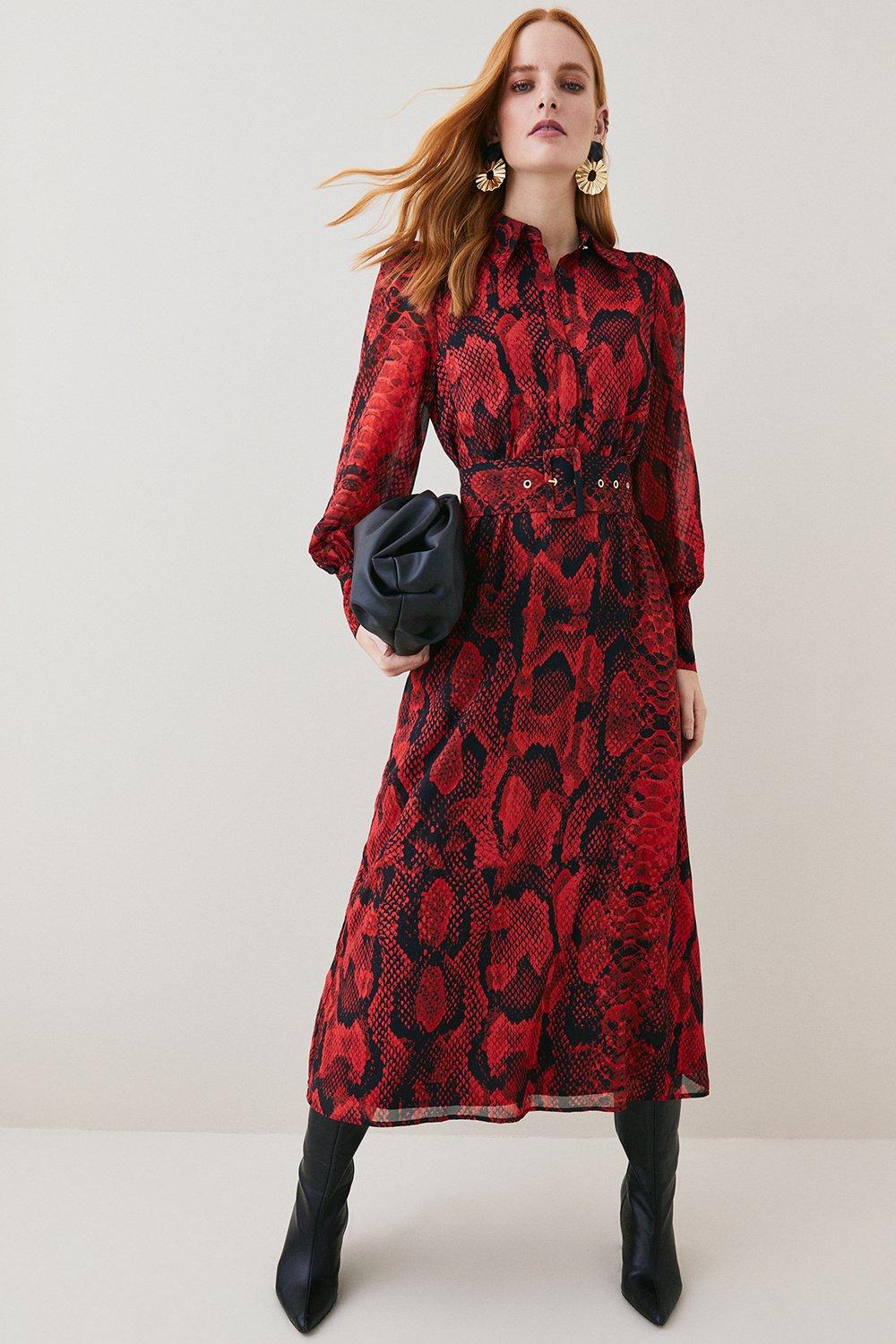 Snake print pleated store shirt dress