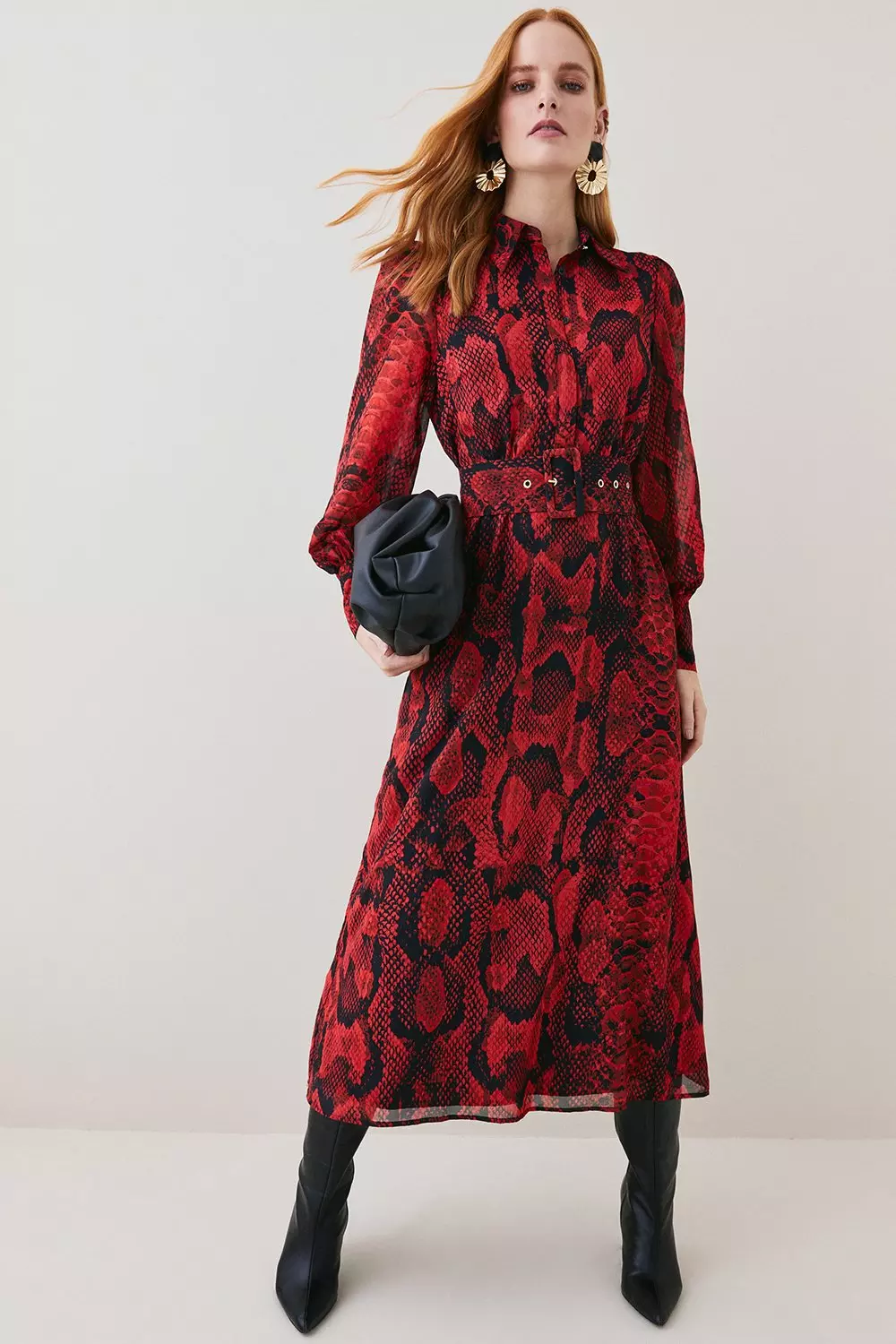 Snake print store midi shirt dress