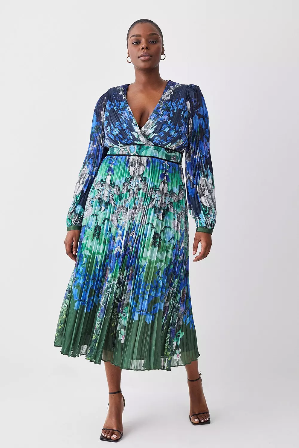 Blue floral best sale pleated midi dress