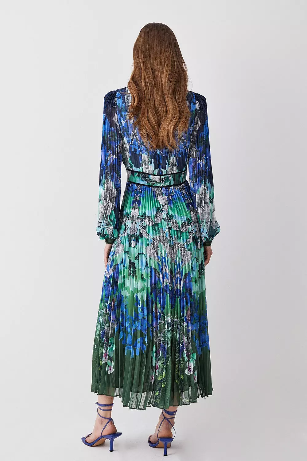 Mirrored Ombre Floral Pleat Drama Woven Midi Dress Karen Millen