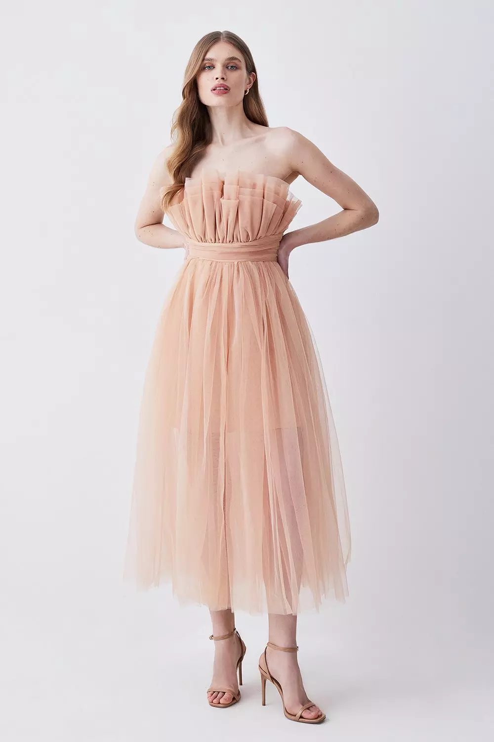 Corseted Tulle Woven Midi Dress