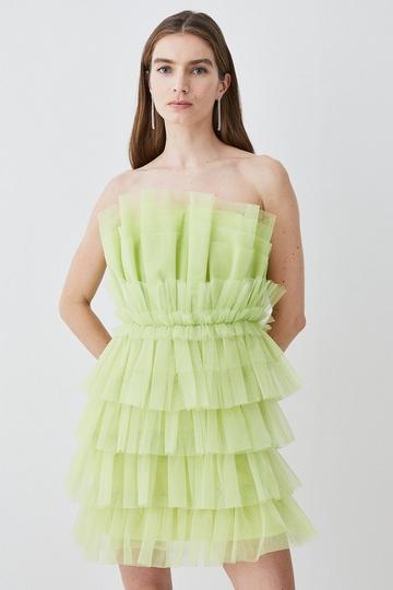 Layered Tulle Woven Mini Dress lime
