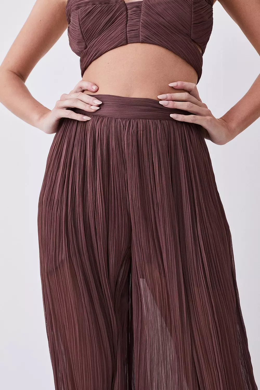 Lydia Millen Crinkle Satin Chiffon Woven Wide Leg Pants