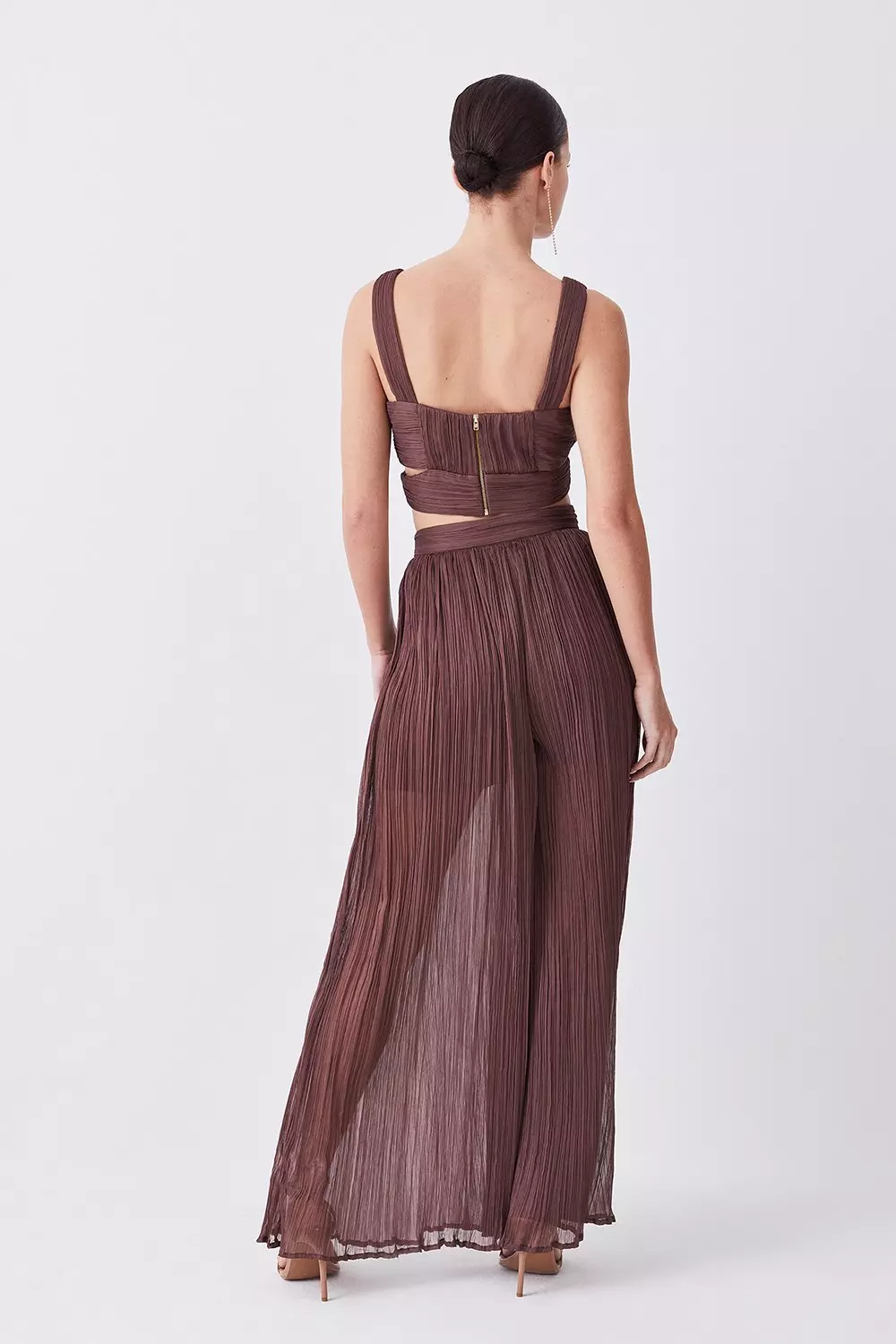 Lydia Millen Crinkle Satin Chiffon Woven Wide Leg Pants