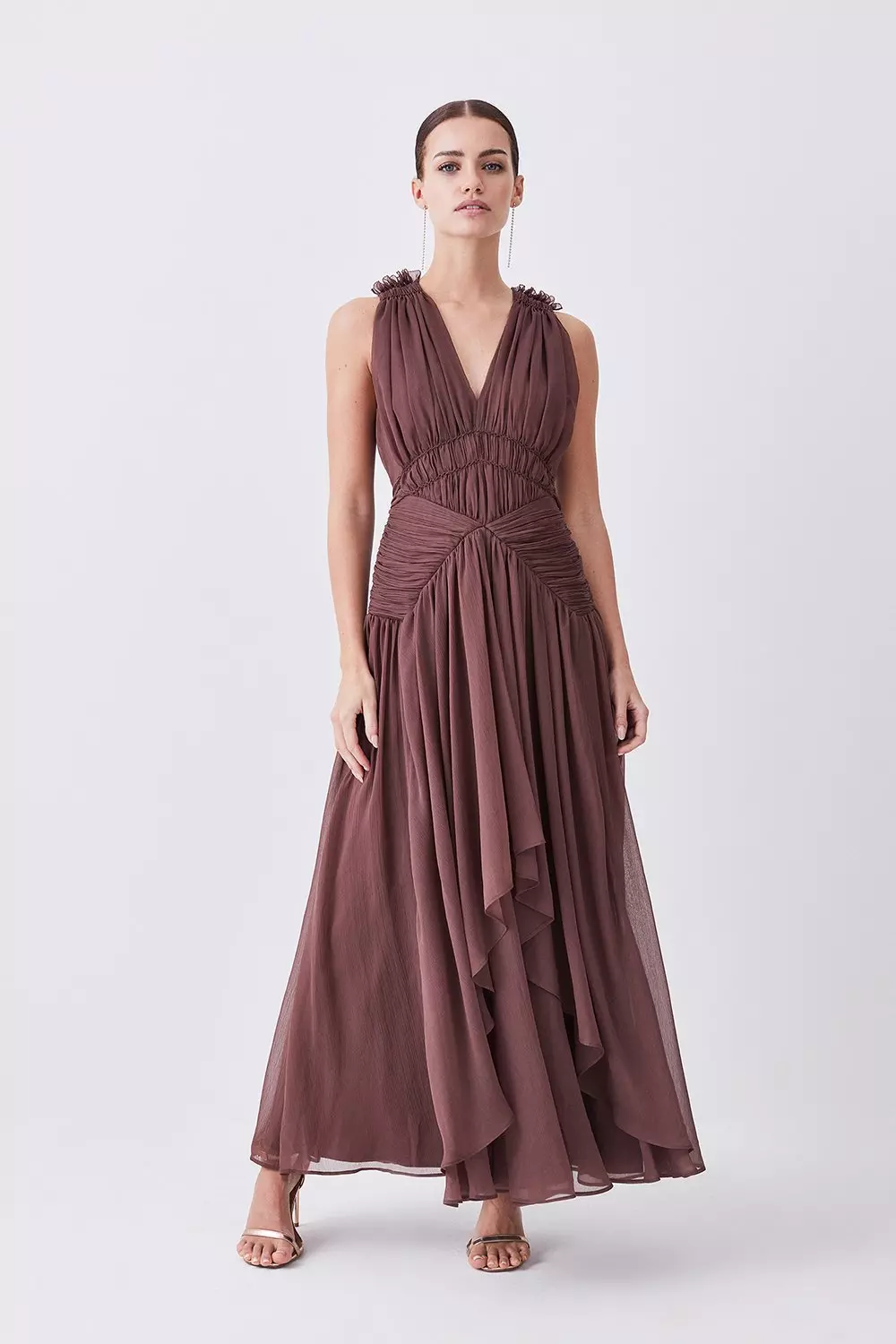 Lydia Millen Petite Crinkle Satin Chiffon Woven Maxi Dress