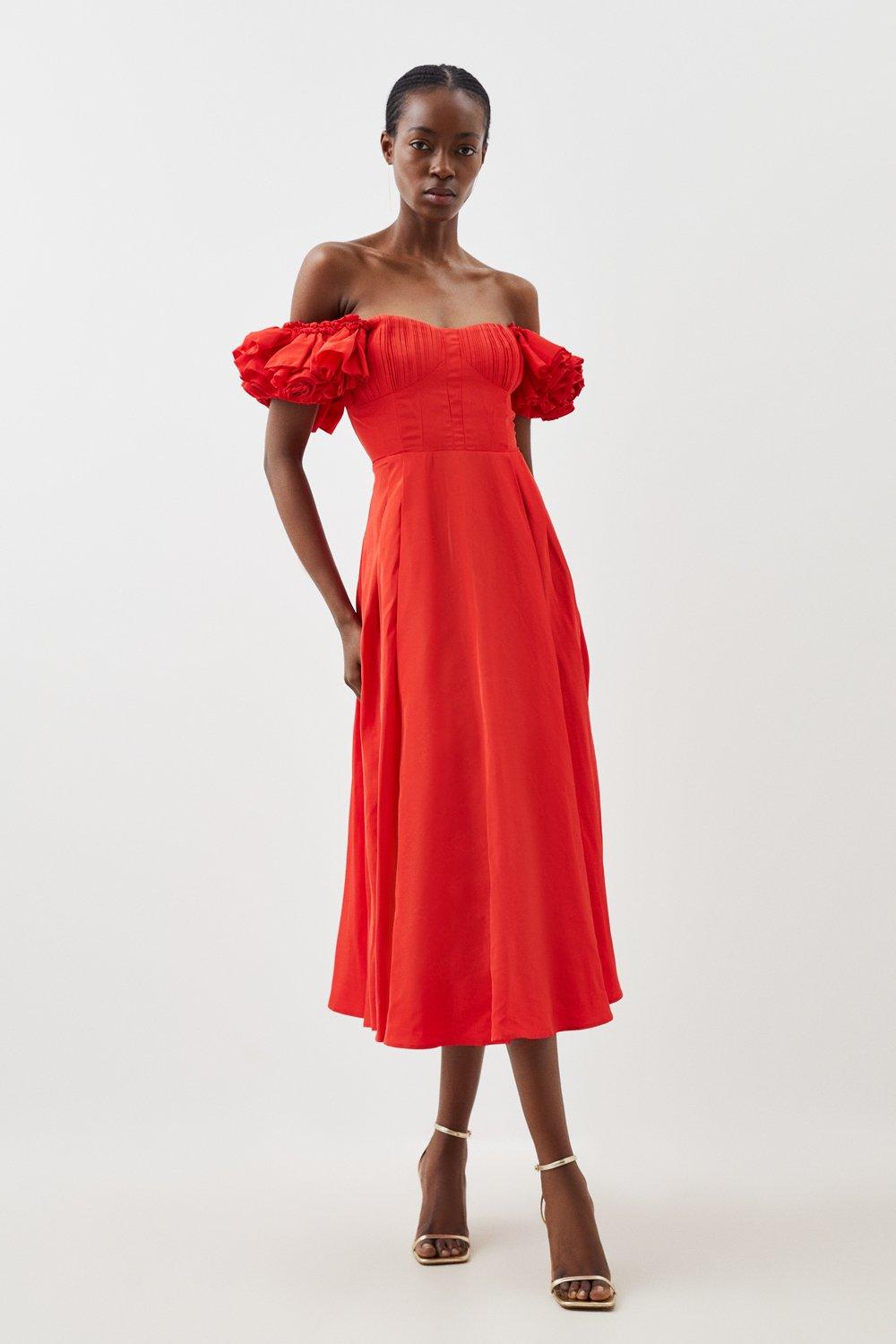 Karen millen red midi dress sale