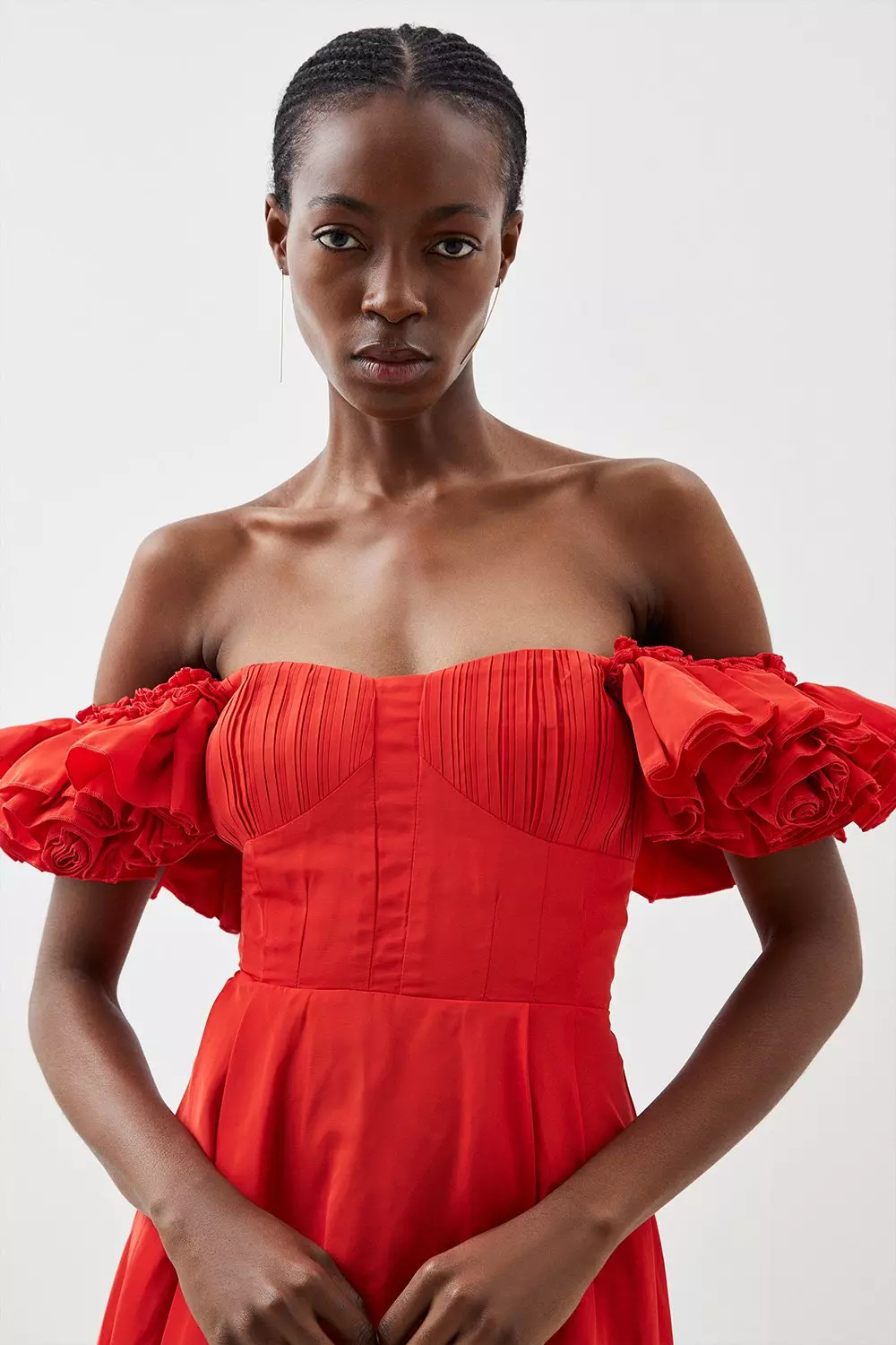 Red strapless best sale ruffle dress