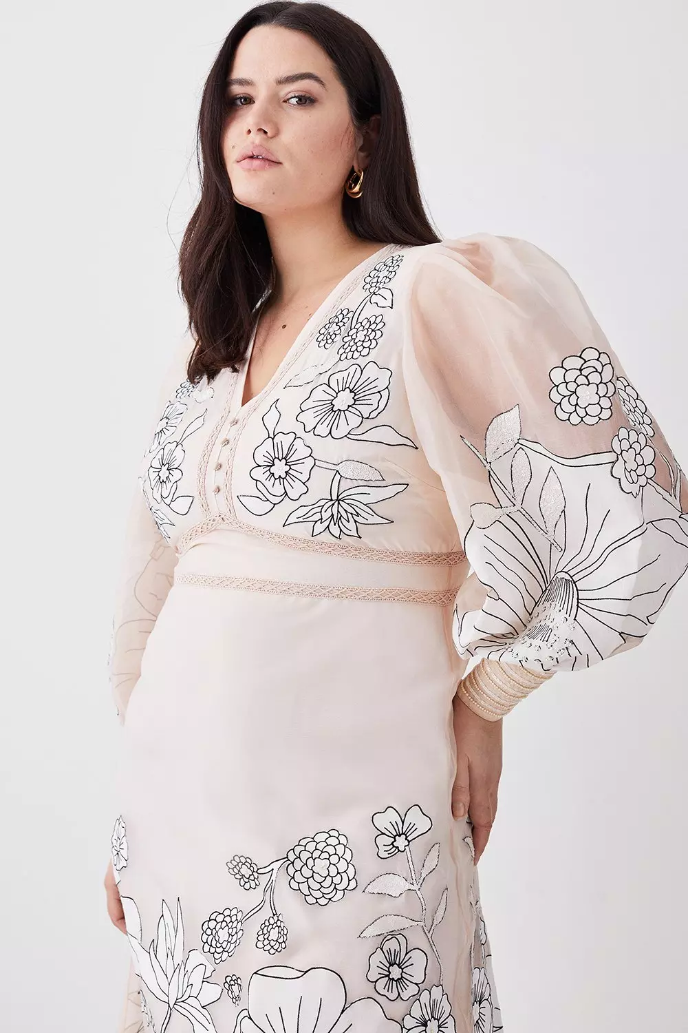 ASOS DESIGN Maternity ultimate midi tea dress with collar and floral  embroidery in black