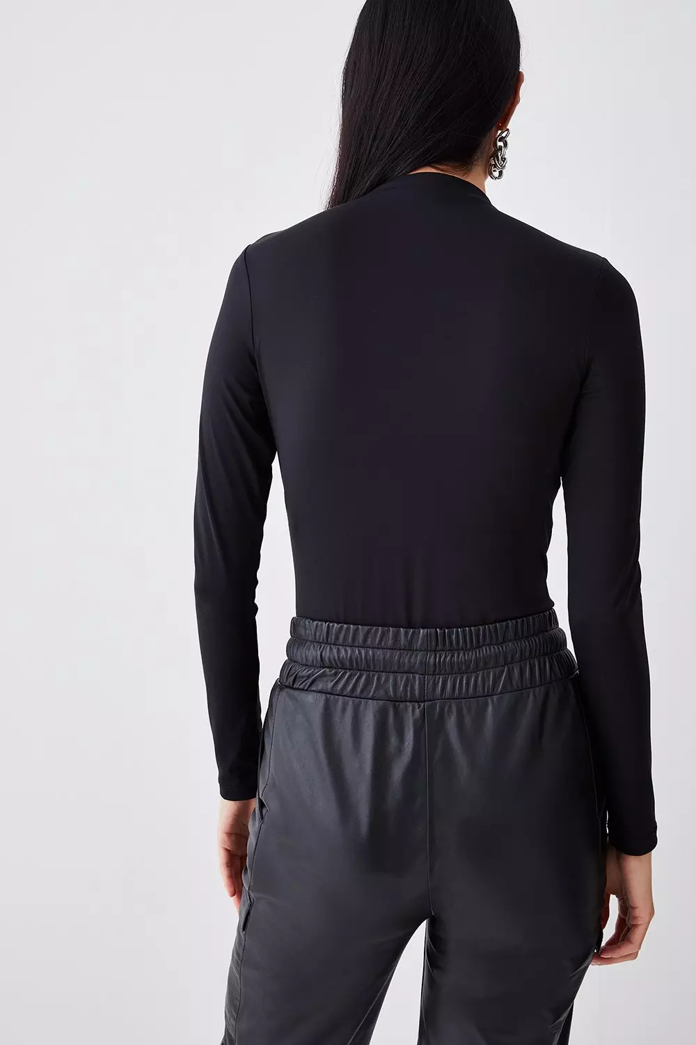 Black Slinky Cut Out Long Sleeve Thong Bodysuit