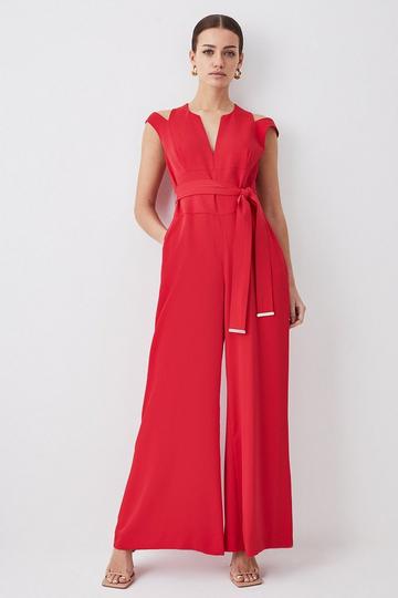 Petite Soft Tailored Wide Leg Jumpsuit red