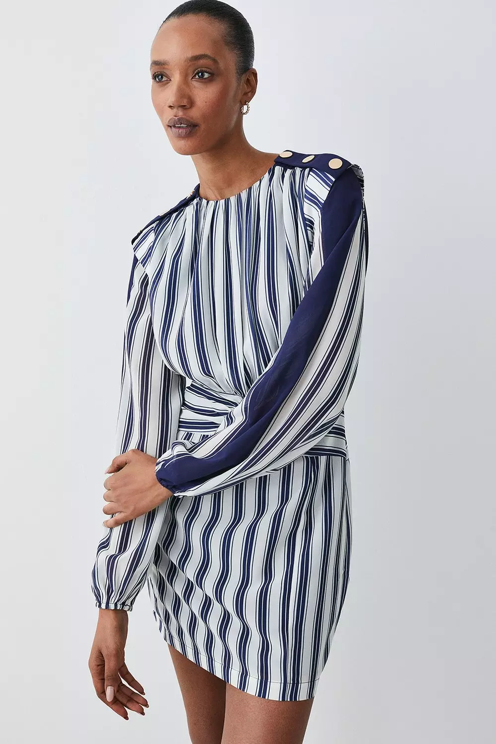 Military Stripe Twist Detail Mini Dress