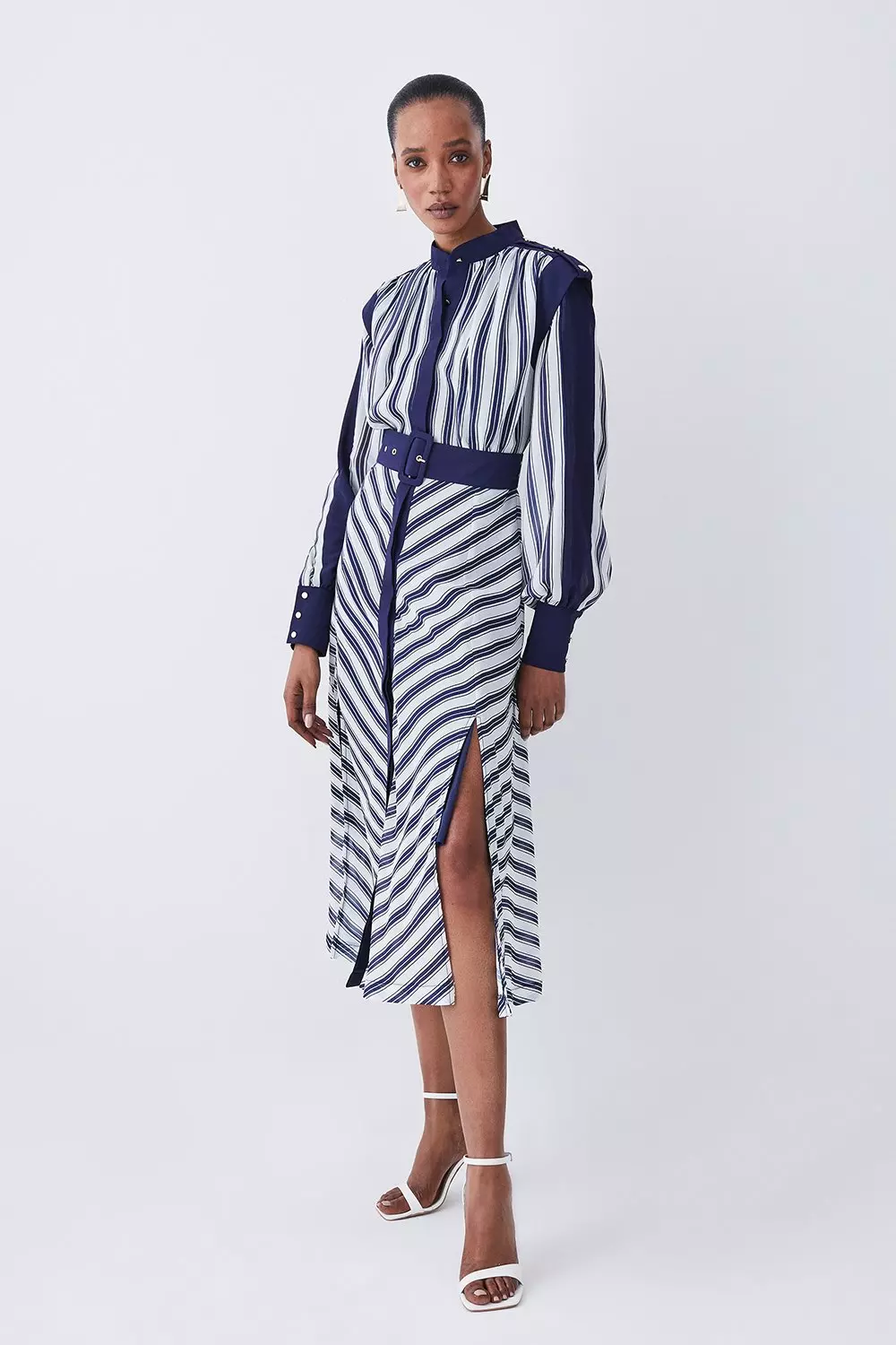 Military Stripe Woven Midi Dress