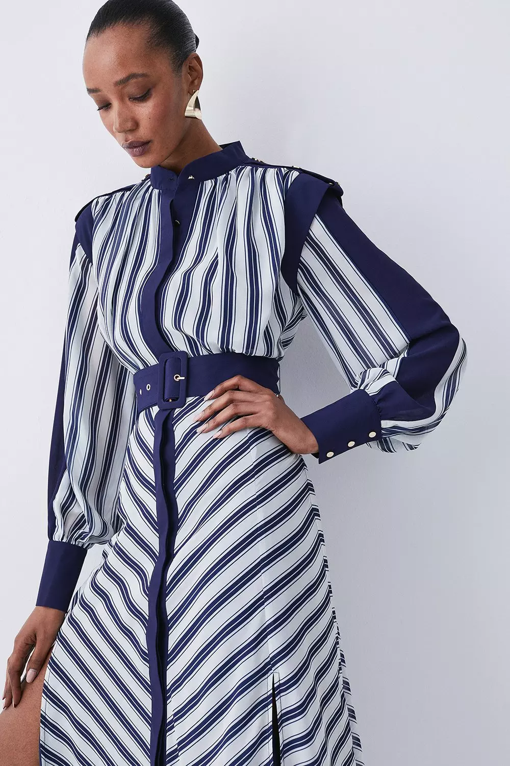 Military Stripe Woven Midi Dress | Karen Millen