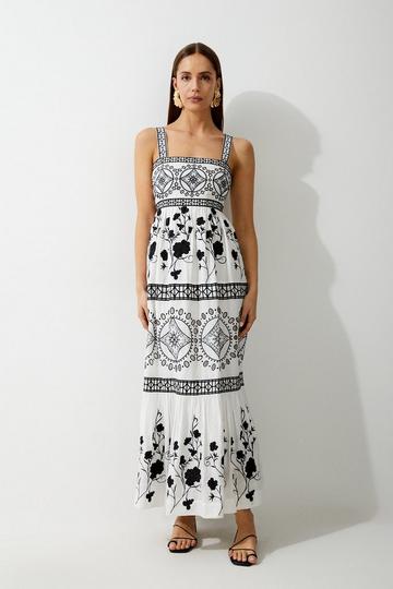 Petite Floral & Geo Embroidered Woven Midaxi mono
