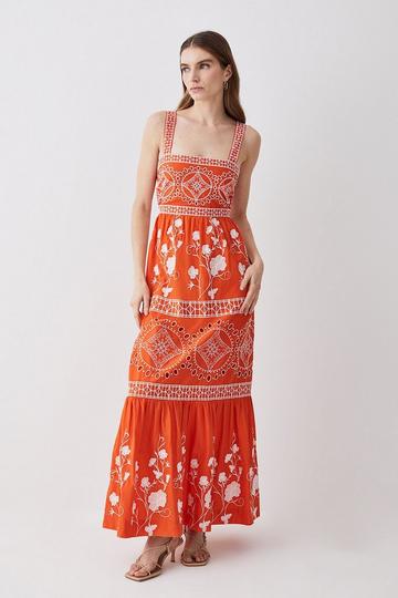 Floral & Geo Embroidered Woven Midaxi red