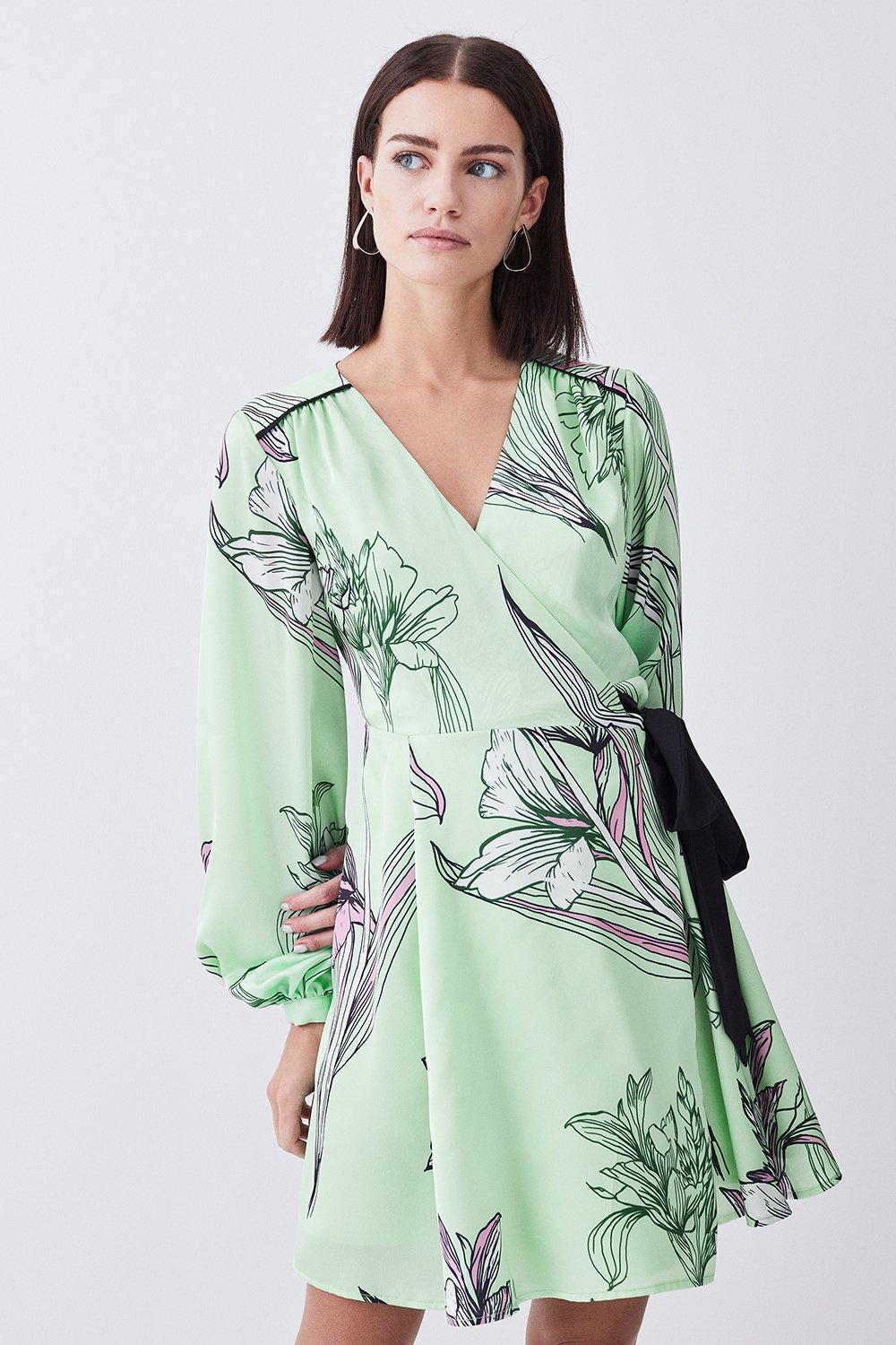 Karen millen green hot sale silk wrap dress