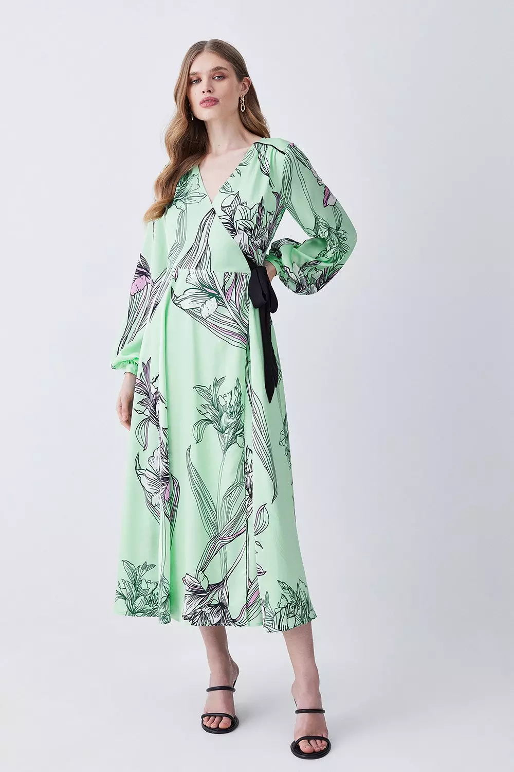 Karen millen green hot sale silk wrap dress