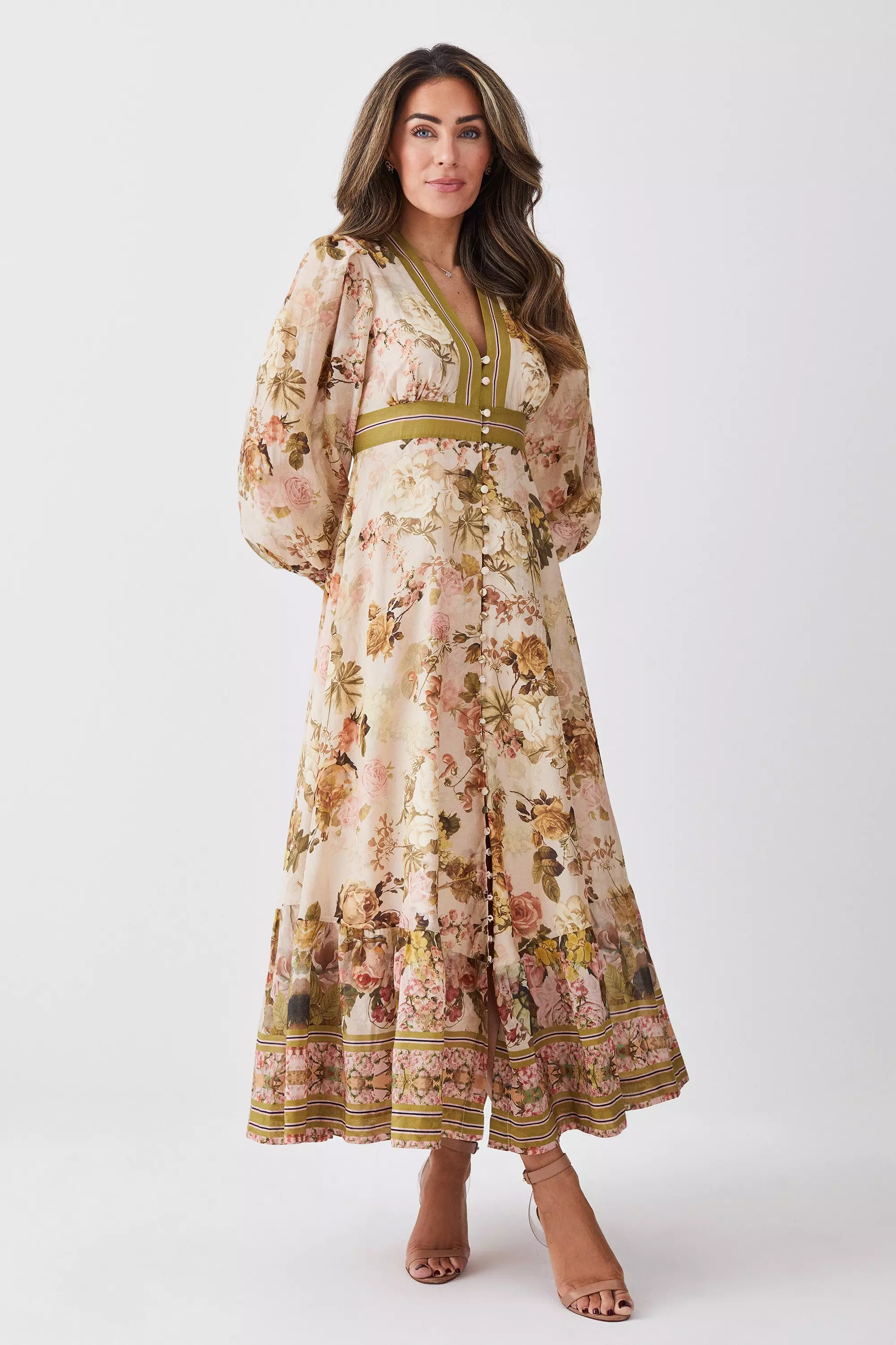 Floral silk maxi hot sale dress